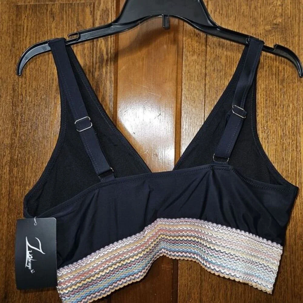 Zuvebamyo XL Black High Waisted Bikini Set Color Block Tummy Control NEW